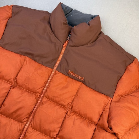 Marmot Jacket Men's XXL Orange Brown 600 Down Fill Quilted Greenridge Puffer Ski